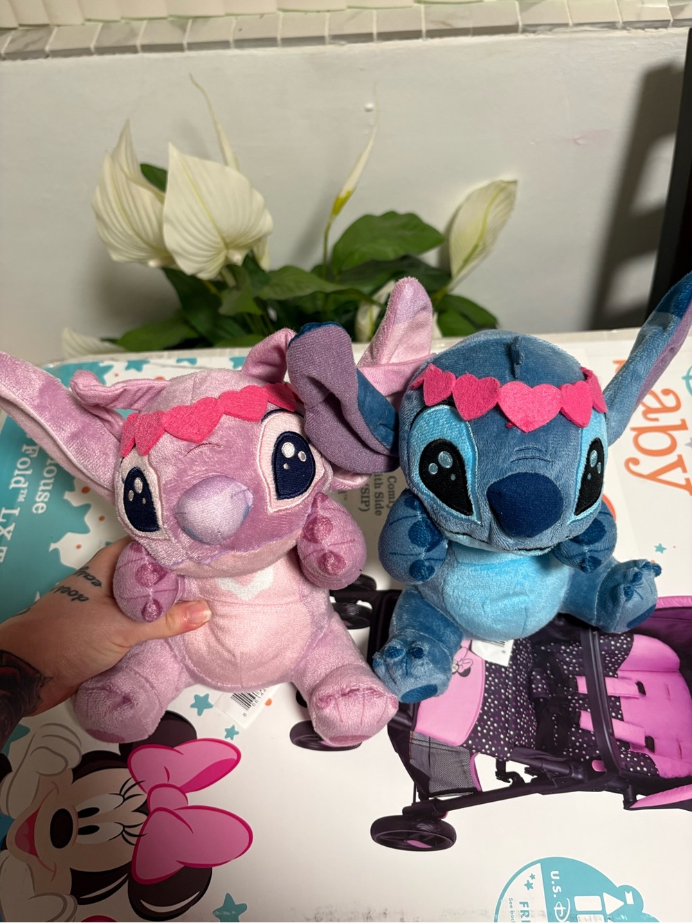 Disney Pink and Blue Stitch Plush Duo with Heart Crown
